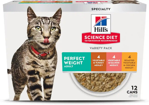 Hill'S Science Diet Adult Perfect Weight Wet Cat Food Variety Pack | #1 Veterinarian Recommended, Vegetable & Chicken and Liver & Chicken, 2.9 Oz. Cans, 12-Pack15