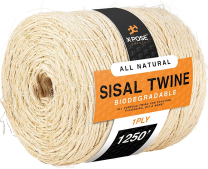 Sisal Twine - 2 Ply Thin Natural Fiber Rope on Spool - for Cat Scratching Post, Cat Tree Replacement Parts, Pet Toy - Decorative Cordage, Pole Wrap (150Ft)10