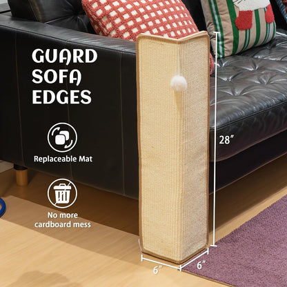 PETKARAY 27.9'' Cat Scratching Post for Couch Corner, Furniture Protector | Under-Furniture Cat Scratcher, Natural Sisal Scratch Pad, anti Scratch Couch Protector for Indoor Cats with Toy Ball6