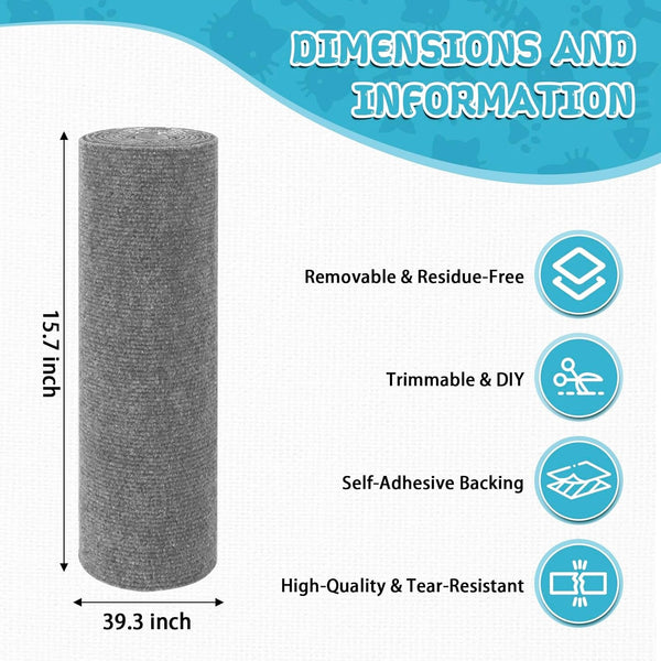 LSGCQ Cat Scratch Mat Self Adhesive Cat Scratch Furniture Protector | Self Adhesive Cat Scratching Mat Replacement for Cat Tree Post Couch Wall Furniture Protector (39.3" X 15.8", Light Gray)2