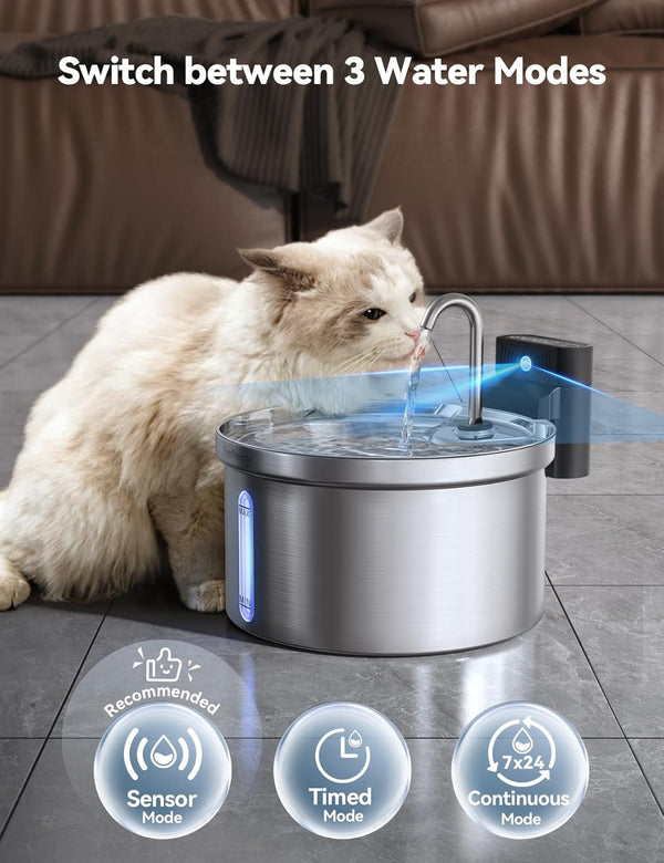 Wireless Cat Water Fountain [Water & Battery Separation] FEELNEEDY Stainless Steel Automatic Pet Water Dispenser, 4000Mah Battery Operated Water Fountains for Cats Dogs - 3.5L/118Oz4