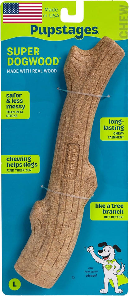 Pupstages Super Dogwood Dog Chew Toy, Made in the USA, Real-Wood Blend, Naturalwood Flavor & Texture, Moderate Chewers, Large, 11"1