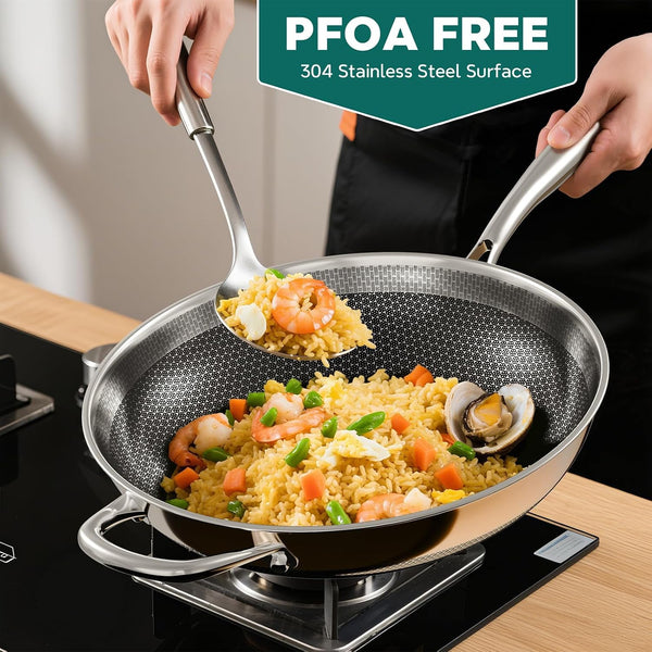 Wok Pan, 13-Inch Stainless Steel Woks & Stir-Fry Pans Nonstick, Wok Pan with Lid for Induction, Hybrid，Electric, Gas, Halogen, All Stoves, Professional PFOA Free Cookware, Dishwasher & Fast Heat4