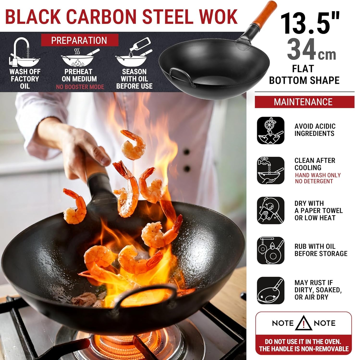 13-5-pre-seasoned-flat-bottom-black-carbon-steel-wok-for-stir-fry-pow-wok-for-stir-fry-bbq-grill-camping-traditional-chinese-cookware-for-induction-electric-gas-open-fire