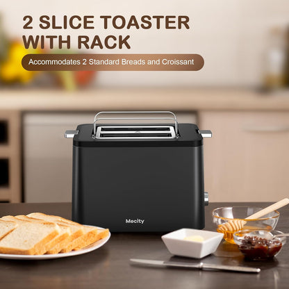 Toaster 2 Slice Stainless Steel Body, Timer, Bagel, Defrost, Reheat, Cancel Functions, Warming Rack, Removable Tray, 6 Browning Settings, Extra Wide Slots, Bread Toaster, 120V 800W Black2