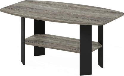 Simple Design Coffee Table, French Oak Grey/Black | Small Side Table Wih Open Shelf, Tabletop with Soft Edges, for Living Room, Home Office,5