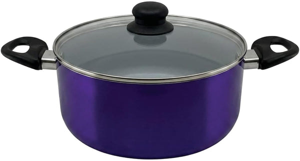 20-Piece Ceramic Metallic Cookware Set, Nonstick - Amethyst | 20-Piece Cookware Set with Ceramic Nonstick Interiors, Glass Lids, Utensils, Strainer, Pads, and Griddle Pan.3