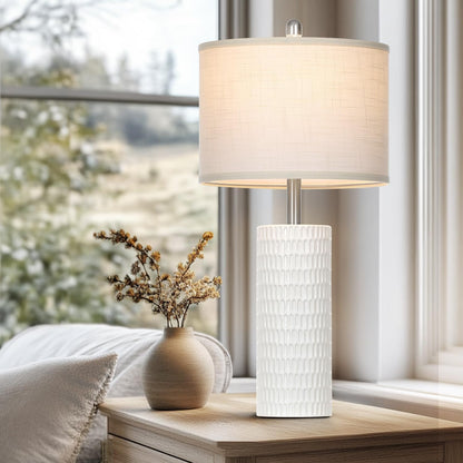 27" Ceramic Table Lamp, Farmhouse Table Lamp for Living Room, White Lamp for Bedroom, Night Stand, Modern Bedside Lamp Set of 2, End Table Lamps, White(2 Bulbs Included)4