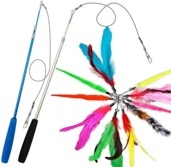 JIARON Cat Toys Interactive Feather Toy, 2PCS Retractable Wand and 10PCS Replacement Teaser with Bell Refills, Interactive Catcher and Funny Exercise for Kitten.7