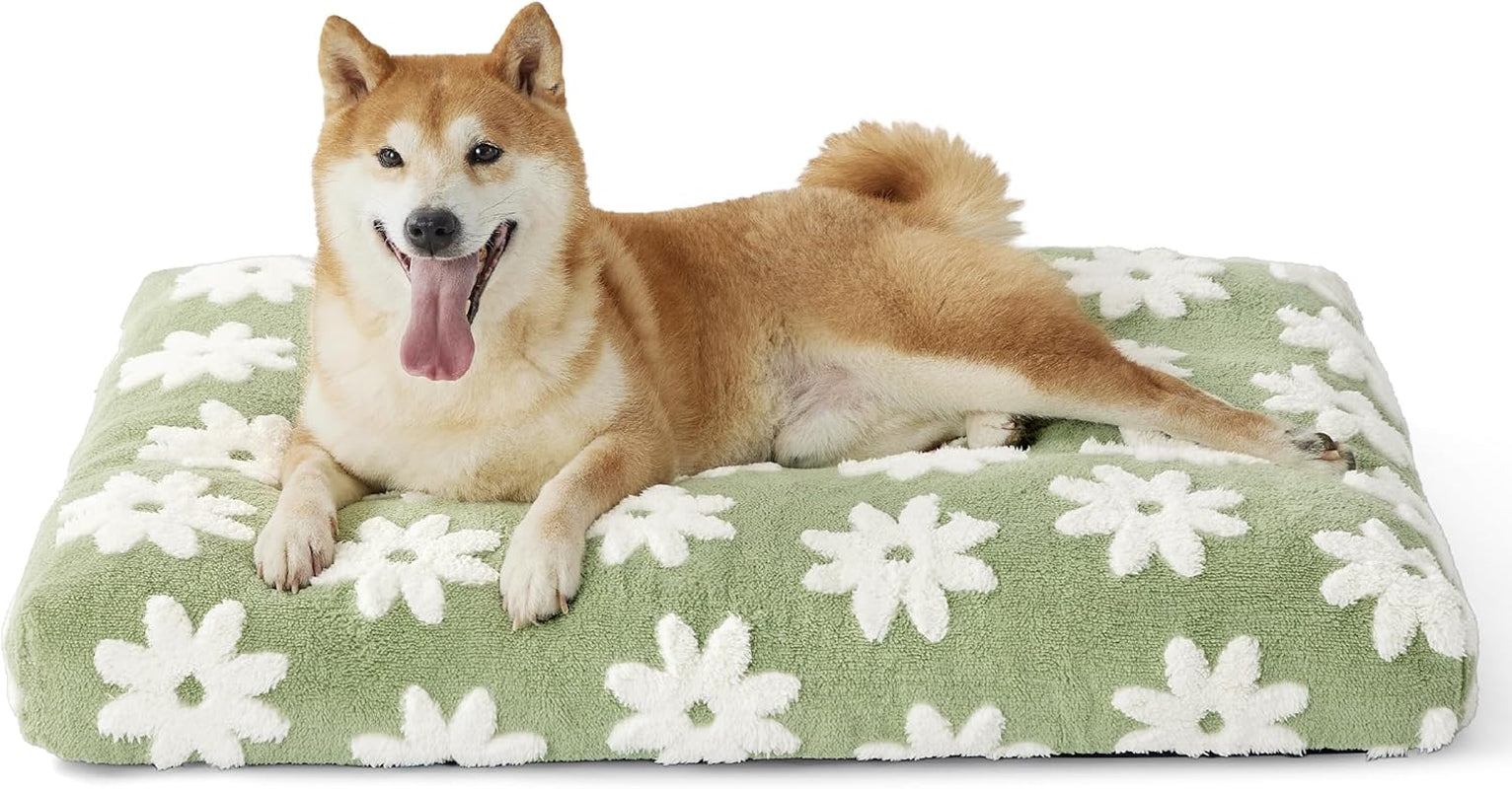 le-sure-cute-aesthetic-dog-bed-for-crate-jacquard-thick-pet-pillow-35x22-shredded-chopped-foam-modern-plush-crate-cushion-gift-for-large-dog-waterproof-washable-cover-nonslip-bottom-green