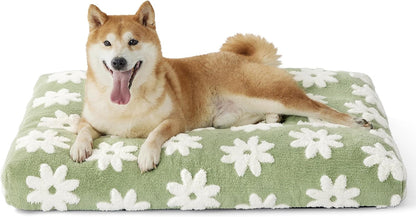LE SURE Cute Aesthetic Dog Bed for Crate,Jacquard Thick Pet Pillow 35X22 | Shredded Chopped Foam,Modern Plush Crate Cushion Gift for Large Dog, Waterproof Washable Cover, Nonslip Bottom, Green1
