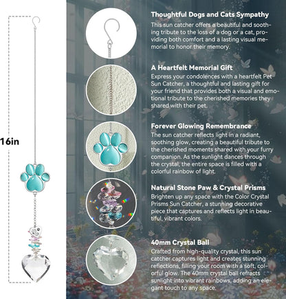 Dog Memorial Gifts for Loss of Dog, Pet Sympathy, Dog Memorial Suncatcher | Thoughtful Dogs and Cats Bereavement Remembrance Gifts, Natural Cat'S Eye Paw Crystal Suncatcher6