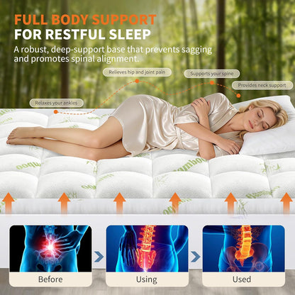 Full Size Cooling Bamboo Mattress Topper with Deep Pockets | Soft Viscose, Stretchable Pockets, Cooling Pillow Top Relieves Back Pain. Breathable for Hot Sleepers5