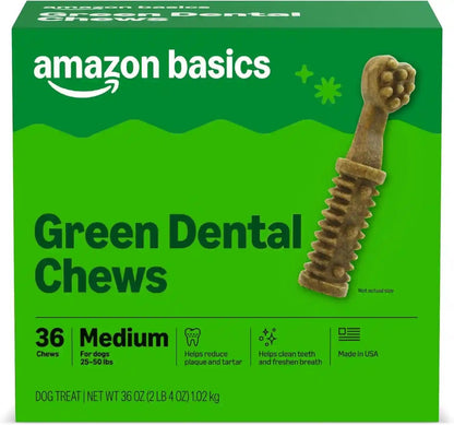 Amazon Basics Dental Dog Treats to Help Clean Teeth & Freshen Breath for Medium Dogs, Unflavored, per Pack: 36 Count, 2.25 Pounds (Previously Wag)1