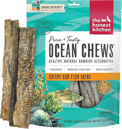 The Honest Kitchen Ocean Chews Crispy Cod Fish Skins Dog Treats, Human Grade Single Ingredient Dehydrated Fish Dog Chews for Large Dogs, High Protein Rawhide Alternative for Skin Coat, 5.5 Oz11