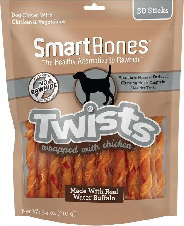 Smartbones Twists Wrapped with Chicken Made with Real Water Buffalo, 30 Count, Rawhide-Free Chews for Dogs, 7.40 Ounce (Pack of 1)1