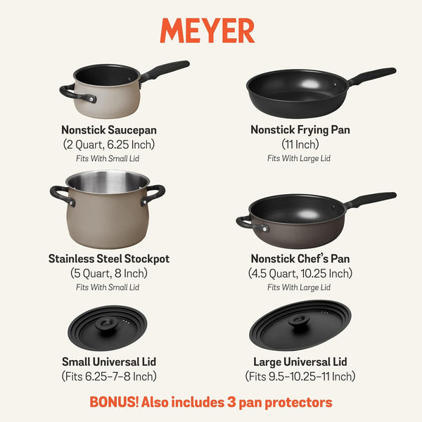 6Pc Stackable Set with Universal Lids | Hard Anodized Non Stick and Stainless Steel Pots and Pans | Induction Compatible | Dishwasher Safe | Oven Safe | Black & Gray | Accent Series Cookware2