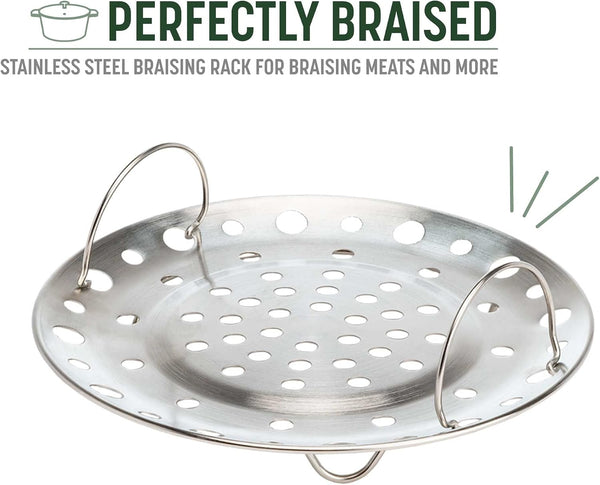 All-In-One Pot, Multilayer Nonstick, High Performance Cast Dutch Oven with Matching Lid, Roasting Rack and Turner, Made without PFOA, Dishwasher Safe Cookware, 4.7-Quart, Linen9
