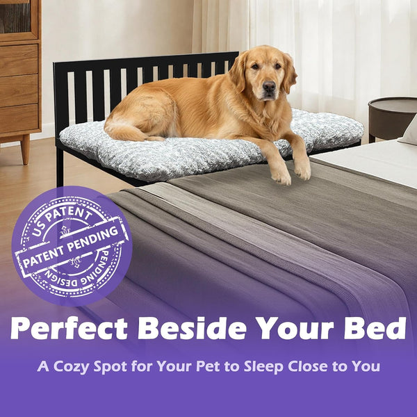 Beside Dog Bed,Adjustable Height Dog Bunk Beds,47''X 31'' Metal Dogs Bed Frame with Cushion,X-Large2
