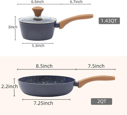 2-Piece Nonstick Set | 9.25" Pan + 1.4QT Pot | Pfas-Free, Black2