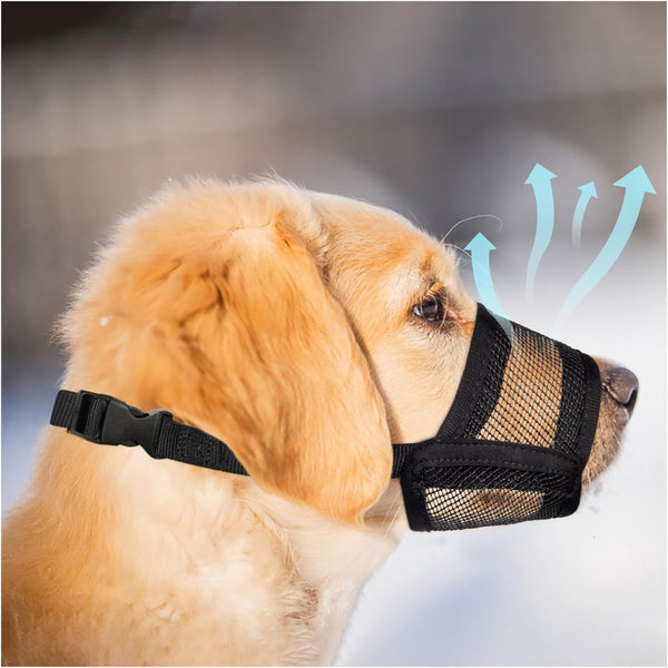 Dog Muzzle for Large Dogs - Air Mesh Muzzle for Large Sized Dog | Adjustable No Bark Dogs Muzzles for Scavenging Licking & Chewing | Prevent Biting | L 7.9'' - 9.4''1
