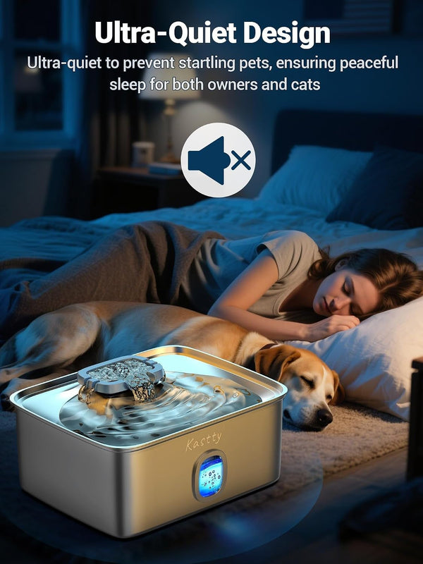 Kastty 4 Gal/15L Stainless Steel Dog Water Fountain for Large Dogs | Dog Water Bowl Dispenser Triple Filtration,Ultra Quiet Automatic Pet Water Fountain with Water Level Window&Led Light(Fs76)4