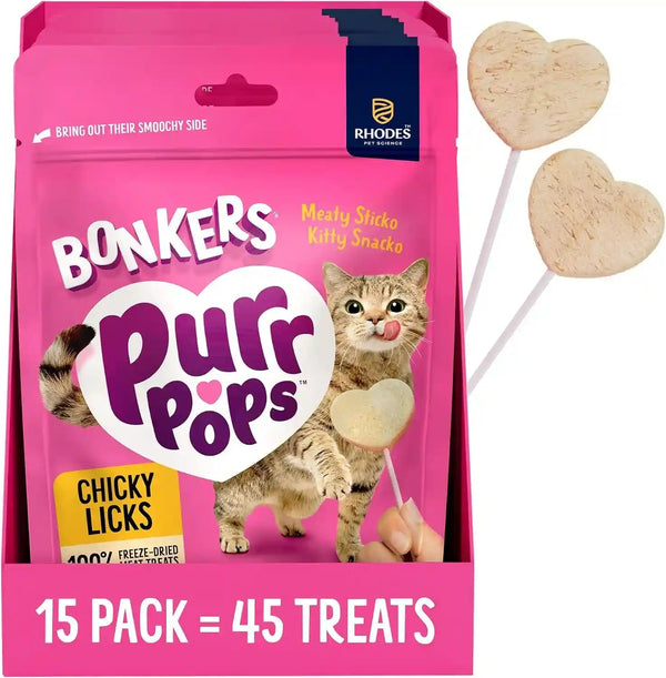 Bonkers Purrpops Freeze-Dried Chicken Flavored Lollipop Treats for Cats, 15 Pack1