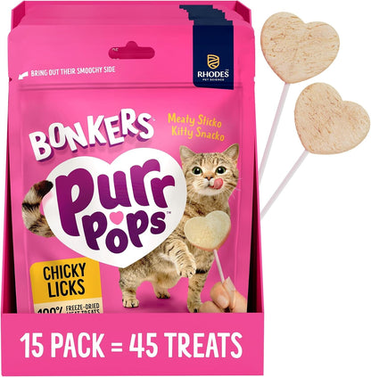 Bonkers Purrpops Freeze-Dried Chicken Flavored Lollipop Treats for Cats, 15 Pack1