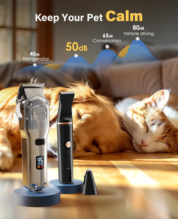 Oneisall Dog Grooming Kit for Thick/Matted Hair with Stainless Steel Blade | Powerful Motor, Dog Clippers+Paw Trimmers, IPX7 Waterproof, Low Noise, Cordless & Long Battery Life5