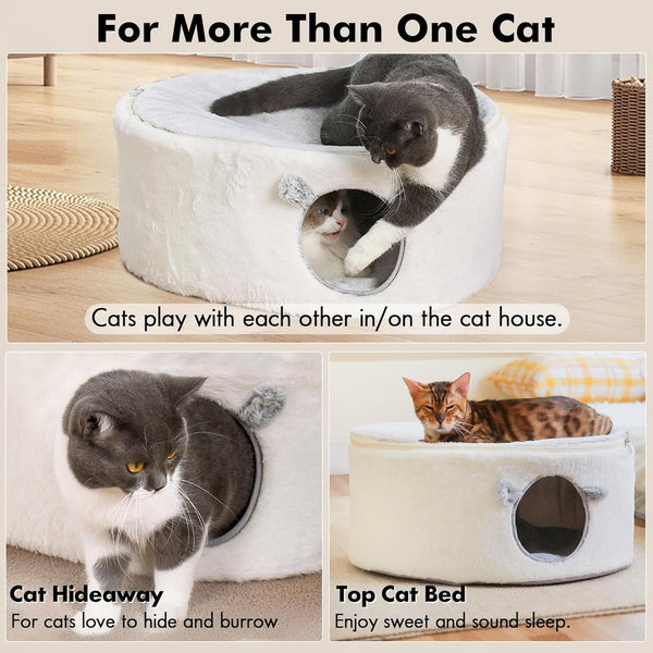 Zoratoo Enclosed Cat House for Indoor Cats, Pet Cave with Washable Cover | Portable Raised Pet Bed, Sturdy Metal Frame, Detachable Washable Cover, Oval Shape Cuddle Bed for Sleeping Kittens2
