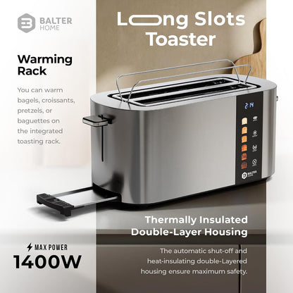 Toaster 4 Slice Wide Slot, Bagel Function, Long Slot, Stainless Steel, Touch Screen, Built-In Rack, Extra-Wide 1.5" Slots for Thick Breads & Bagel, Timer, Bpa-Free, 6 Levels, Removable Tray8
