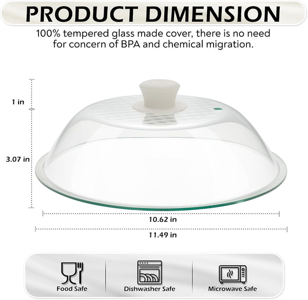 Lighter Weight Tempered Glass Microwave Splatter Cover - 11.5 Inch | Inner Diameter 10.6” - Heat-Resistant Durable Glass Lid with Vent, Silicone Knob, Dishwasher Safe, 100% Food Grade, BPA Free2