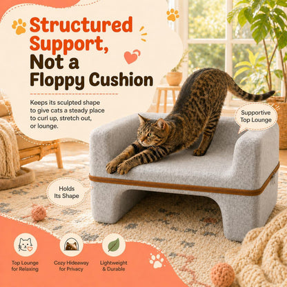 Large Cat Bed for Indoor Cats, 2-Tier Cat Cave Bed with Top Lounge & Lower Hideaway, Washable PET Felt Cat Sofa for Living Room, Bedroom, Apartment, Scratch-Friendly Cat Furniture, Light Gray4