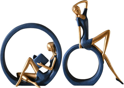 2PCS 11''H Girl Statues, Reading Girl Sculptures Ornaments, Blue | Abstract Sculptures, Yoga Girl Collectible Figurines for Home Office Living Room Table Bookshelf Desk Housewarming Décor1