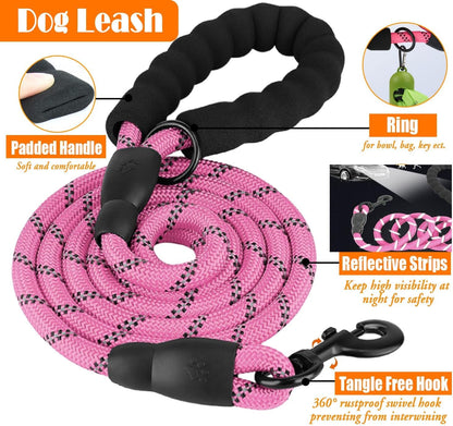 LOBEVE No Pull Dog Harness, Collar & Leash Set | Includes Dog Seat Belt, Collapsible Bowls & Poop Bag Dispenser. Ideal for Training, Walking, Hiking. Fits Small to Large Dogs(Pink-L)5