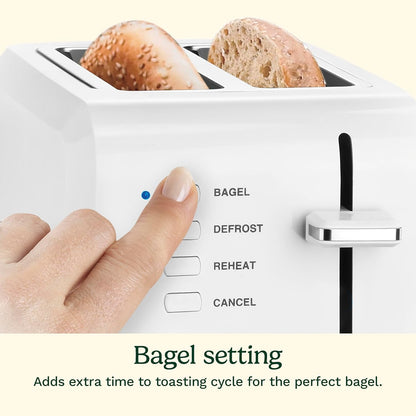 CPT-122 2-Slice Compact Plastic Toaster, Slots for Bagels & Bread, 7 Shade Settings, Cancel/Defrost/Reheat Functions, Removable Crumb Tray, Small Kitchen Appliance for Home & Office, White3