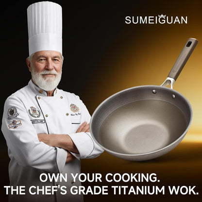 13" Titanium Wok Pan with Lid,Non-Stick Flat Bottom Titanium | PFAS & PFOA Free,Non-Toxic, Fits Induction & Gas Stoves,Traditional Chinese Pan for Stir Fry8