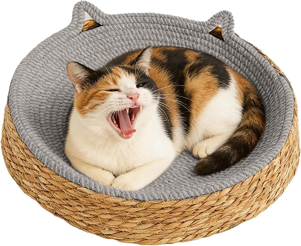 Circle Cat Scratcher Breathable Woven Resting Nest | Kitten Ear Design Cotton Rope round Cat Bed for Play Exercise Enrichment Activity Nail Trimming Paws Care Furniture Safety7
