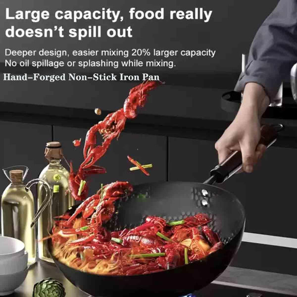 Japanese Hand-Forged Non-Stick Iron Pan without Coating Durable and Rust-Free, round Bottom Wok with Wooden Lid Lid for Cooker Gas Stir Fry Pans round Bottom (Type A,11Inch)6