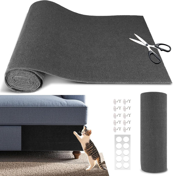 Cat Scratch Furniture Protector, 39.4"X15.8" Self Adhesive Cat Scratch Mat Pad,Cut to Fit DIY Replacement Carpet for Tree,Wall,Bed,Door, Couch Protector (Black)8