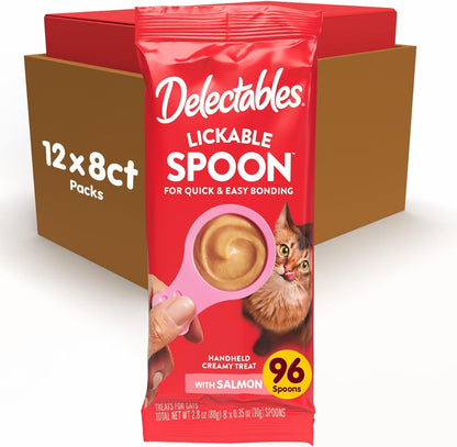 Delectables Lickable Spoon Handheld Wet Cat Treats Made with Real Chicken & Salmon, Quick & Easy Creamy Puree, Mess Free, Grain-Free, No Added Fillers, No By-Products, Variety Pack, 32Ct11