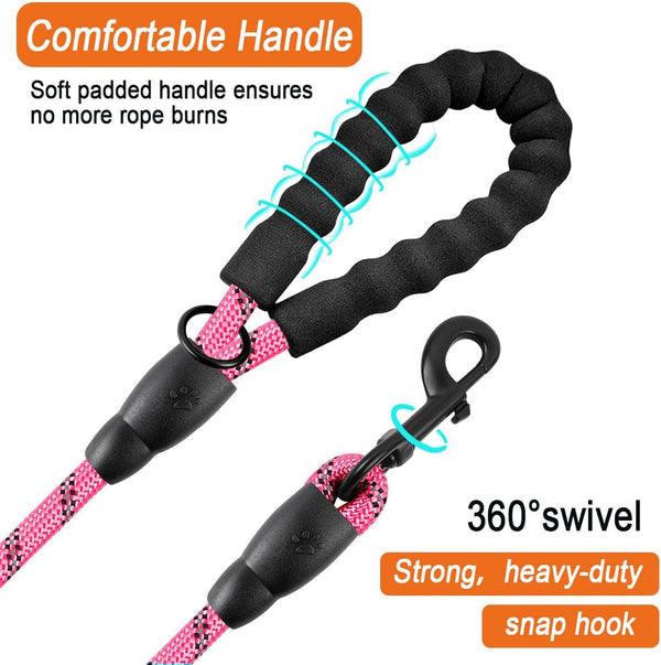 BARKBAY Dog Leashes for Large Dogs Heavy Duty Dog Leash 4/5/6 FT with Comfortable Padded Handle and Highly Reflective Threads for Medium Large Dogs Walking Training Running (5Ft-1/2'',Pink)2
