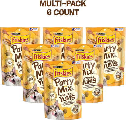 Purina Friskies Natural Cat Treats, Party Mix Natural Yums with Real Chicken & Vitamins, Minerals & Nutrients - (Pack of 6) 6 Oz. Pouches2