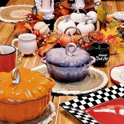 4Qt Pumpkin Cast Iron Dutch Oven,Pumpkin Cocotte with Lid, Punpkin Shaped Enamel Pot,Multi-Functional Cooking Pot,Soup Pot Stew Pot, Serves 3-5,Thanksgiving Decor (2Qt, Orange)6