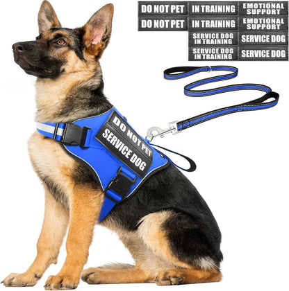 Service Dog Vest Harness and Leash Set+10 Patches,No Pull&Adjustable Reflective Dog Harness with Soft Padded Handle for Training/Everyday,Fit Small/Medium/Large/Extra-Large Dogs(Red XL) | No Pull&Adjustable Reflective Service Dog Harness Large Sized,Dog Leash with 2 Soft Padded Handles,For Training Working16