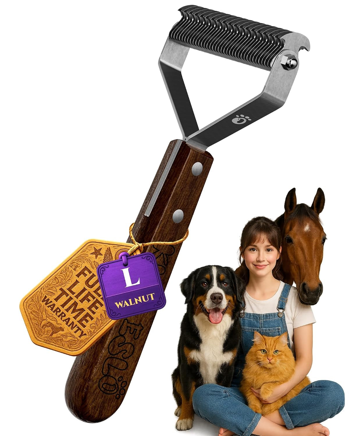 extra-large-2-sided-undercoat-rake-for-dogs-cats-dog-brush-for-shedding-remove-mats-dematting-comb-safe-gentle-grooming-brush-for-german-shepherds-medium-to-long-haired-pets-premium-wooden-handle