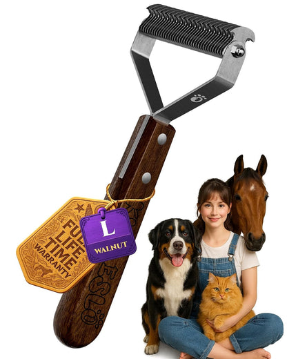 Extra Large 2-Sided Undercoat Rake for Dogs & Cats, Dog Brush for Shedding Remove Mats, Dematting Comb, Safe&Gentle Grooming Brush for German Shepherds Medium to Long-Haired Pets,Premium Wooden Handle11