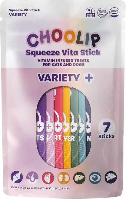Choolip Squeeze Vita Stick Lickable Cat and Dog Treats – 49-Count Variety Pack – Real Meat Puree with Multivitamins for Total Pet Wellness – Grain-Free, High-Moisture, Vet-Formulated9