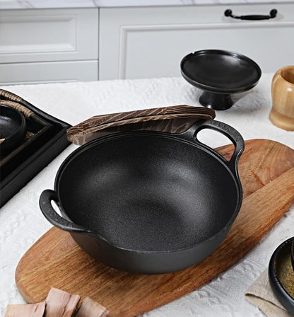 Cast Iron Wok with Dual Handle, Pre-Seasoned Stir-Fry Pans (Wok with Lid 11 Inch)4