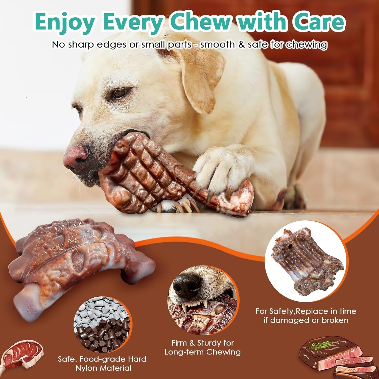 fuufome-dog-chew-toys-for-aggressive-chewers-large-dogs-tough-nylon-bone-indestructible-hard-power-chewing-teeth-cleaning-textures-to-keep-them-busy-2-pack-steak-ribs-toy-for-20-100-lbs-dogs